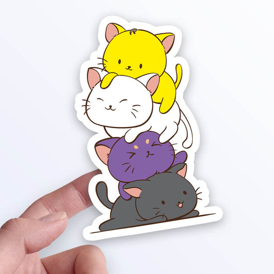 Kawaii Cat Pile Nonbinary Sticker on hand