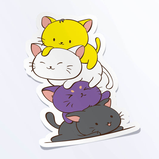 Kawaii Cat Pile Nonbinary Sticker