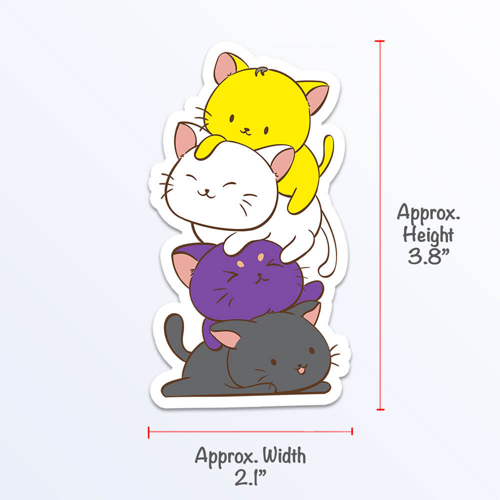 Kawaii Cat Pile Nonbinary Sticker measurement