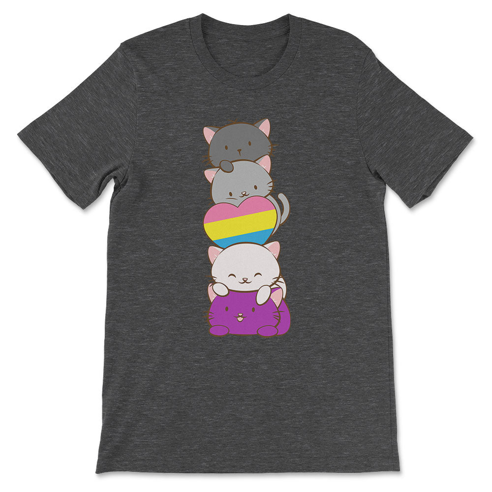 Kawaii Cat Pile Panromantic Asexual Pride T-Shirt - dark grey heather