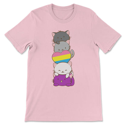Kawaii Cat Pile Panromantic Asexual Pride T-Shirt - pink