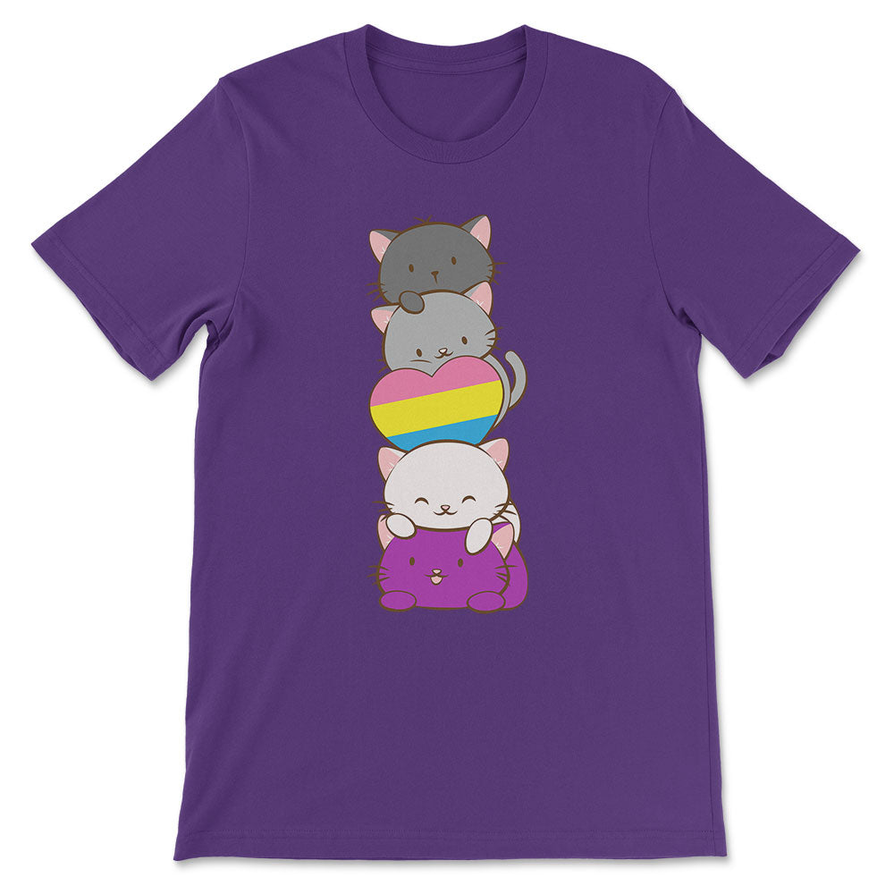 Kawaii Cat Pile Panromantic Asexual Pride T-Shirt - purple