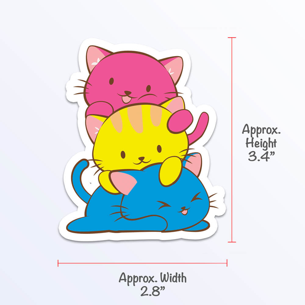 Kawaii Cat Pile Pansexual Sticker Measurement