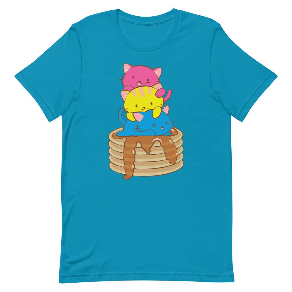 Kawaii Cat Pile Pansexual Pride T-Shirt - Aqua