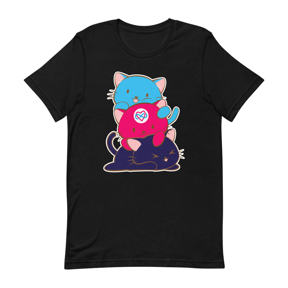 Kawaii Cat Pile Poly Pride T-Shirt - Black