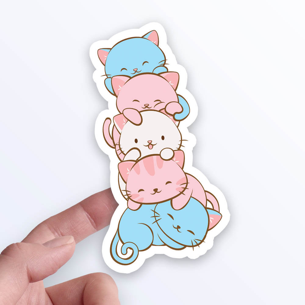 Kawaii Cat Pile Transgender Sticker on hand