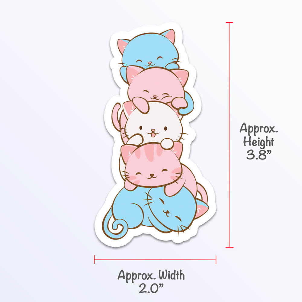 Kawaii Cat Pile Transgender Pride Sticker Measurement