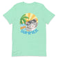 Kawaii Cat at Tropical Beach Hello Summer T Shirt - Heather Mint