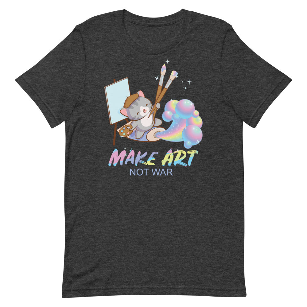 Make Art Not War Kawaii Cat Artist T-shirt S / Dark Grey Heather