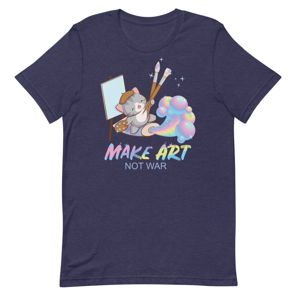 Make Art Not War Kawaii Cat Artist T-shirt S / Heather Midnight Navy