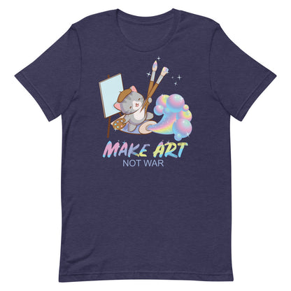 Make Art Not War Kawaii Cat Artist T-shirt S / Heather Midnight Navy