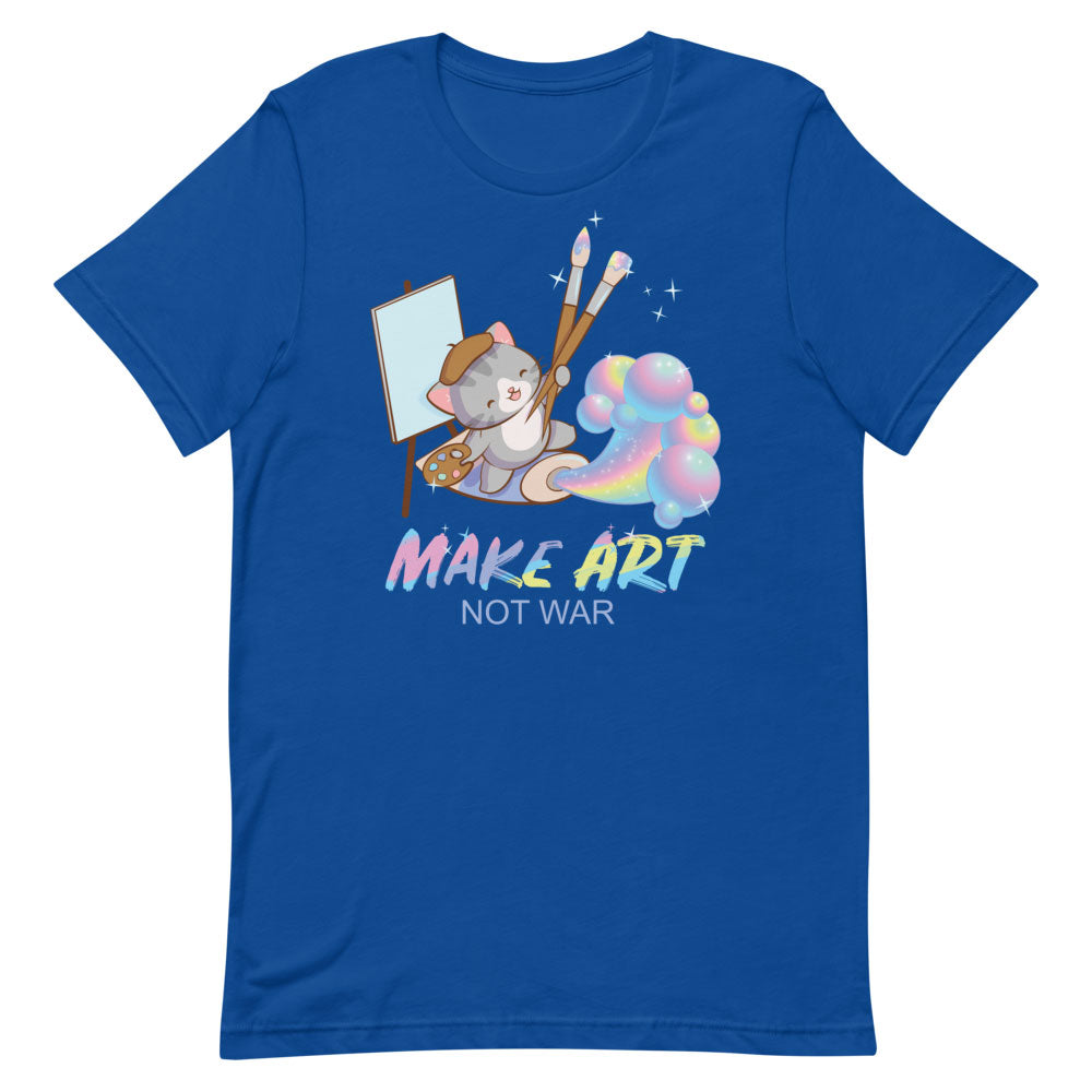 Make Art Not War Kawaii Cat Artist T-shirt S / Royal Blue