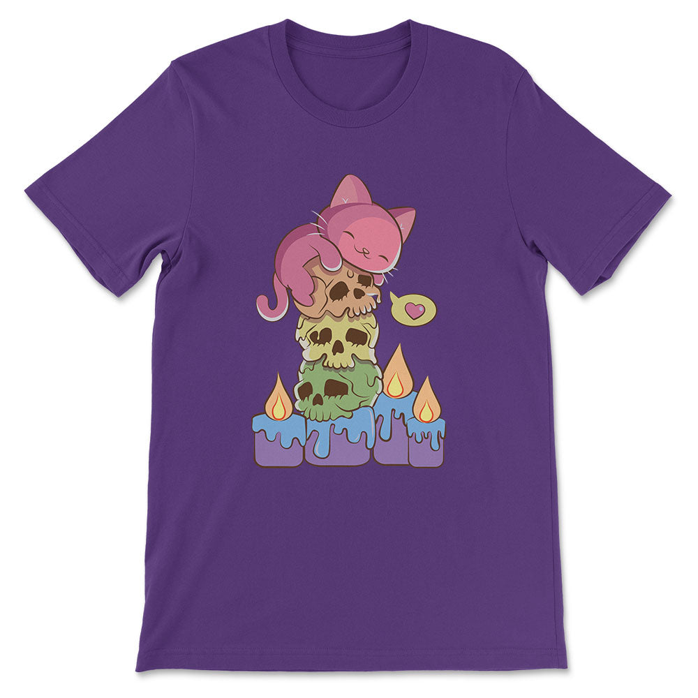 Creepy Cute Cat on Skulls Kawaii Goth LGBTQ Pride Shirt - purple