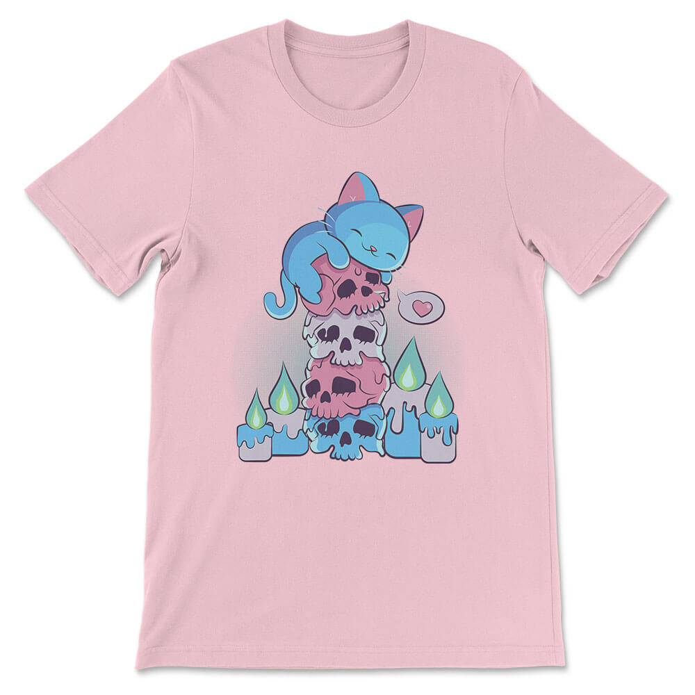 Kawaii Cat on Skulls Transgender Shirt - Pink