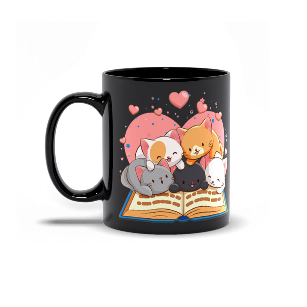 Kawaii Cats-Reading-Book Cute Mug - Black 11 oz