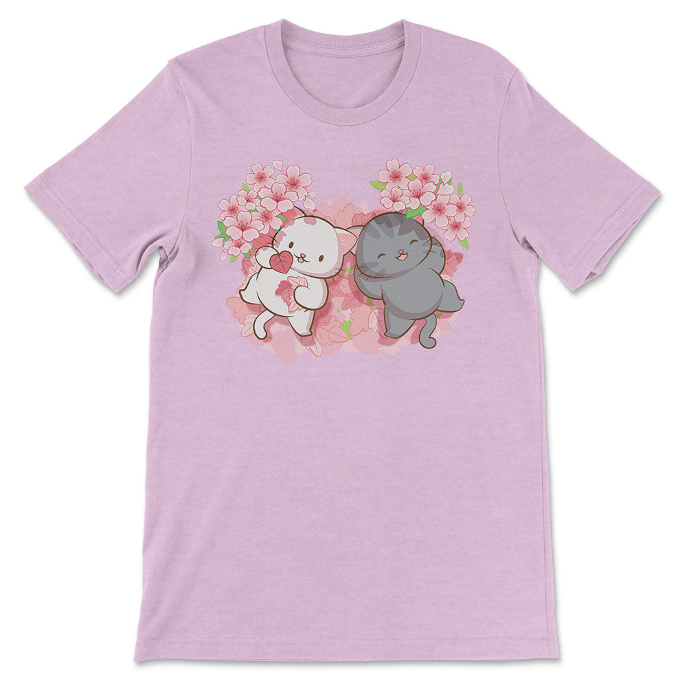 Kawaii Cats Sakura T-shirt Heather Prism Lilac