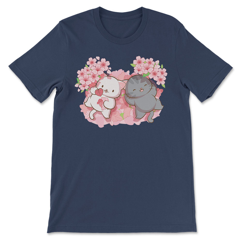 Kawaii Cats Sakura T-shirt Navy