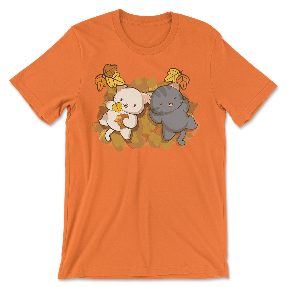 Kawaii Cats and Autumn Leaves Cottagecore Fall Shirt - Orange