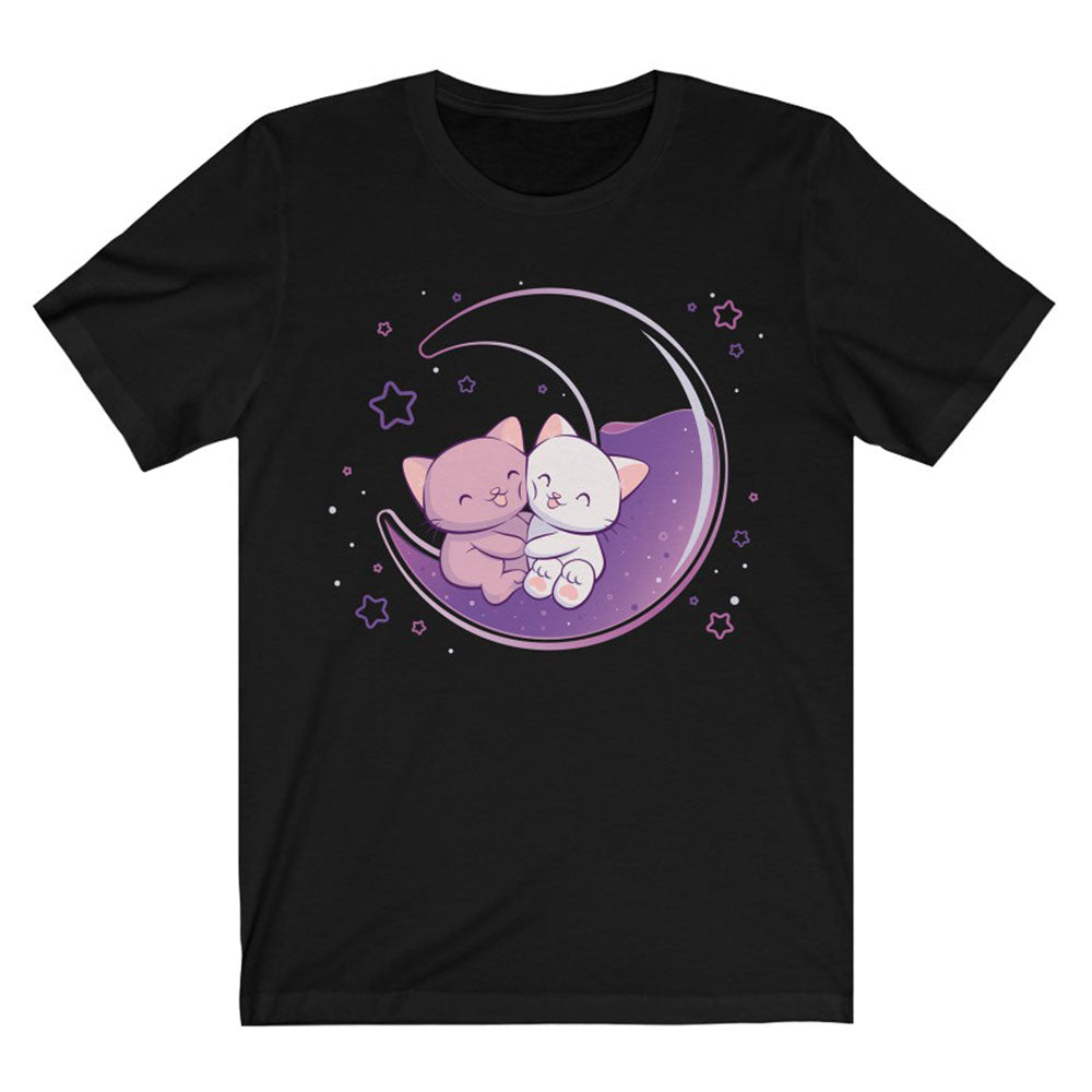 Kawaii Cats on Purple Moon T-shirt - black
