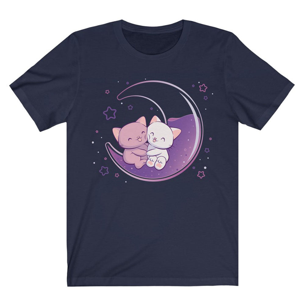 Kawaii Cats on Purple Moon T-shirt - Navy