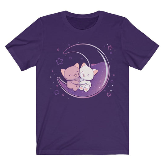 Kawaii Cats on Purple Moon T-shirt - Purple