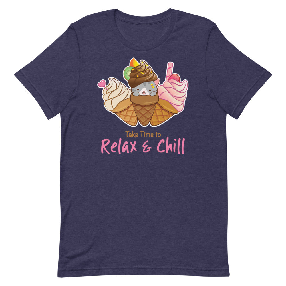 Kawaii Ice Cream Cat T-Shirt S / Heather Midnight Navy