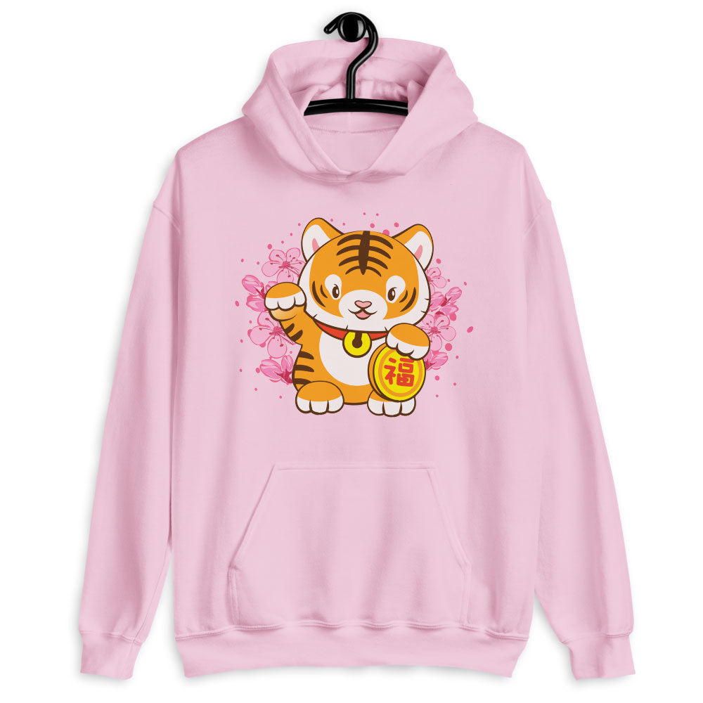 Kawaii Lucky Kitty Year of Tiger Hoodie - Pink