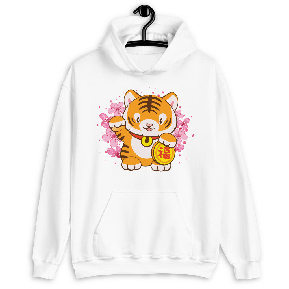 Kawaii Lucky Kitty Year of Tiger Hoodie - White