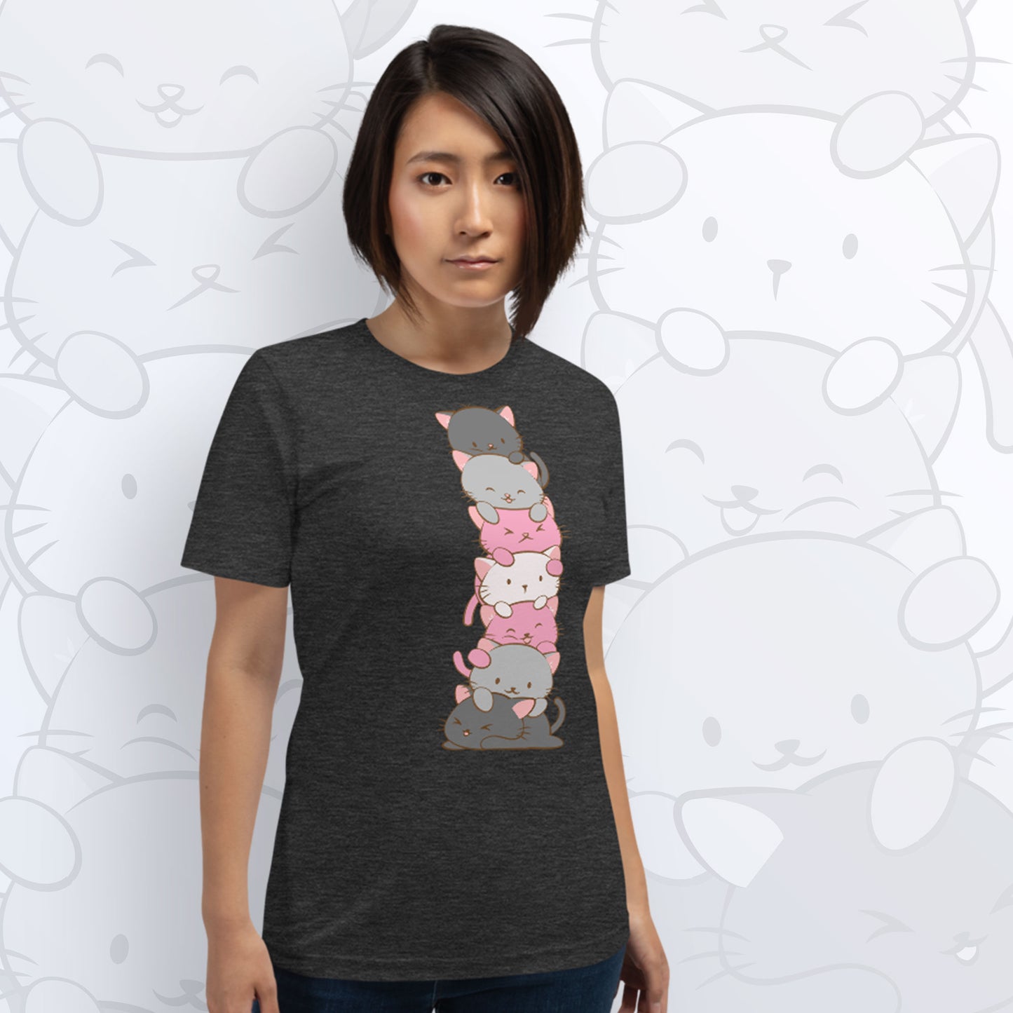 Kawaii Cat Pile Demigirl Pride T-Shirt Women 