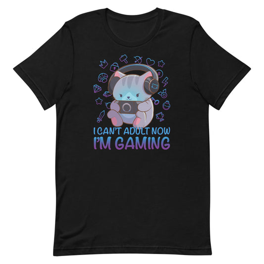 Kawaii Gaming Cat Funny Video Game T-shirt for Gamers S / Black