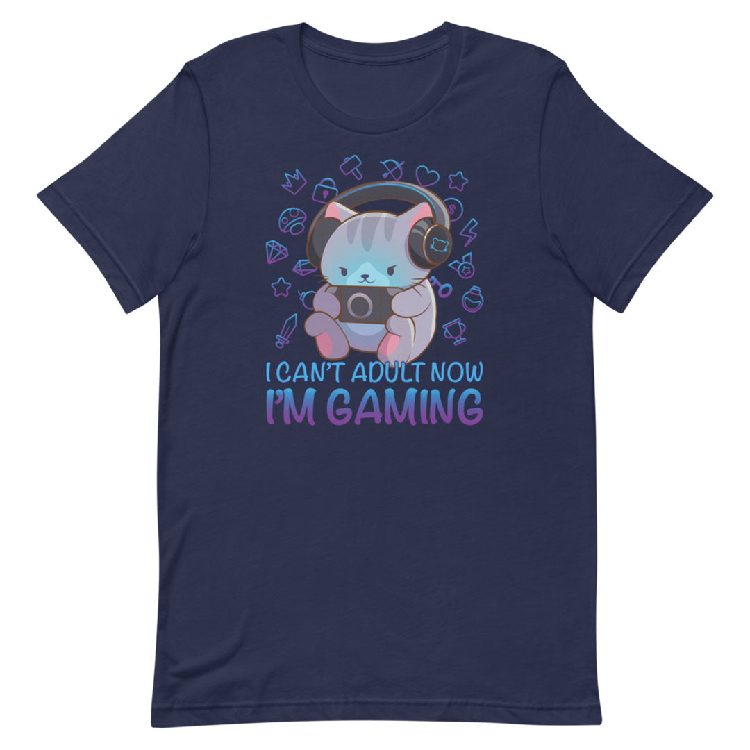 Kawaii Gaming Cat Funny Video Game T-shirt for Gamers S / Heather Midnight Navy