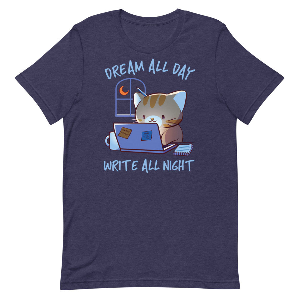 Kawaii Cat T-shirt for Writers S / Heather Midnight Navy