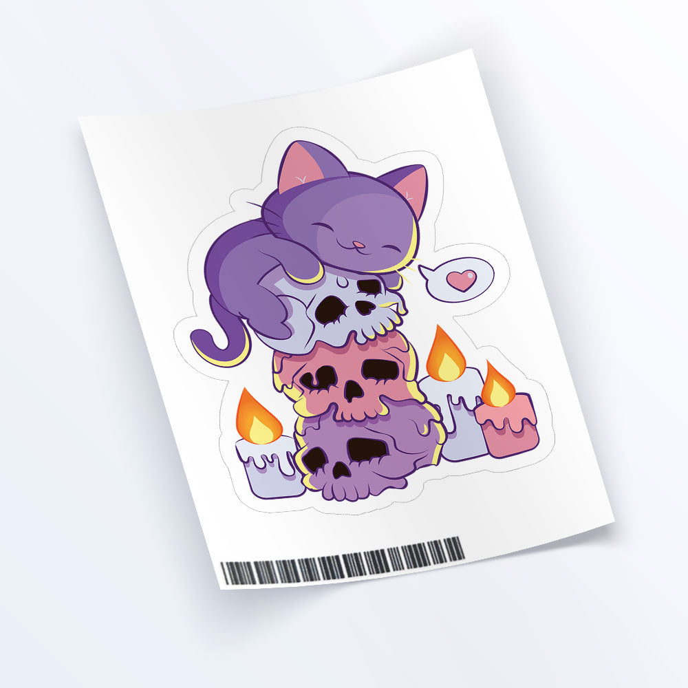 Kitty Cat on Skulls Pastel Goth Aesthetic Cute Kawaii Sticker Sheet