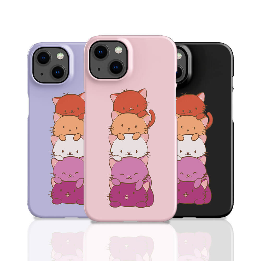 Lesbian Pride Kawaii Cat Phone Cases - pink, purple and black