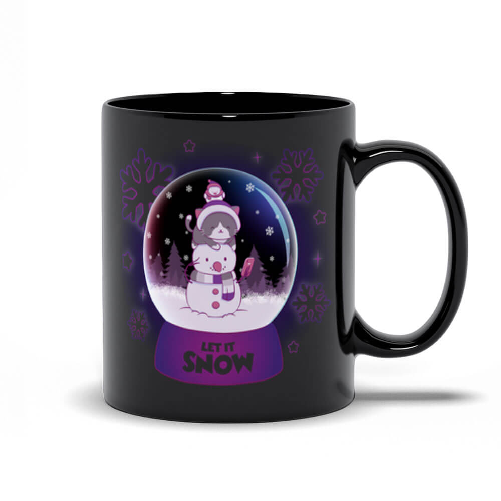 Let it Snow Cute Snow Globe Kawaii Mug - black 11 oz