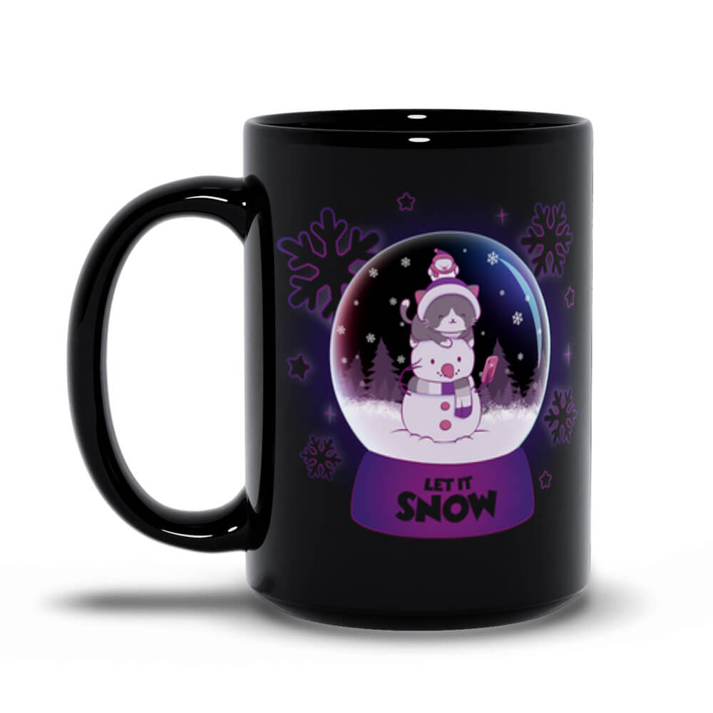 Let it Snow Cute Snow Globe Kawaii Mug - black 15 oz