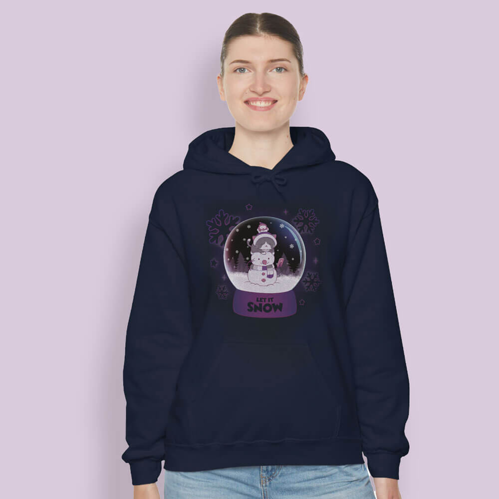 Let it Snow Snowman and Cat Kawaii Hoodie for women
