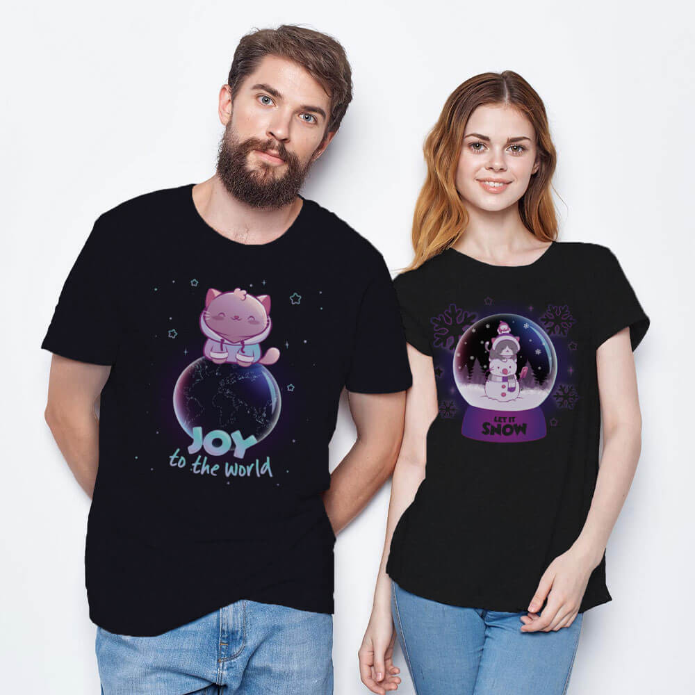 Let it Snow Kawaii Cat and Snowman T-shirt for men and women