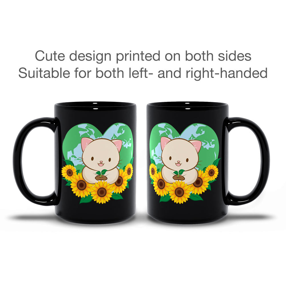 Love Our Earth Kawaii Cat Cute Coffee Mug printed on both sides