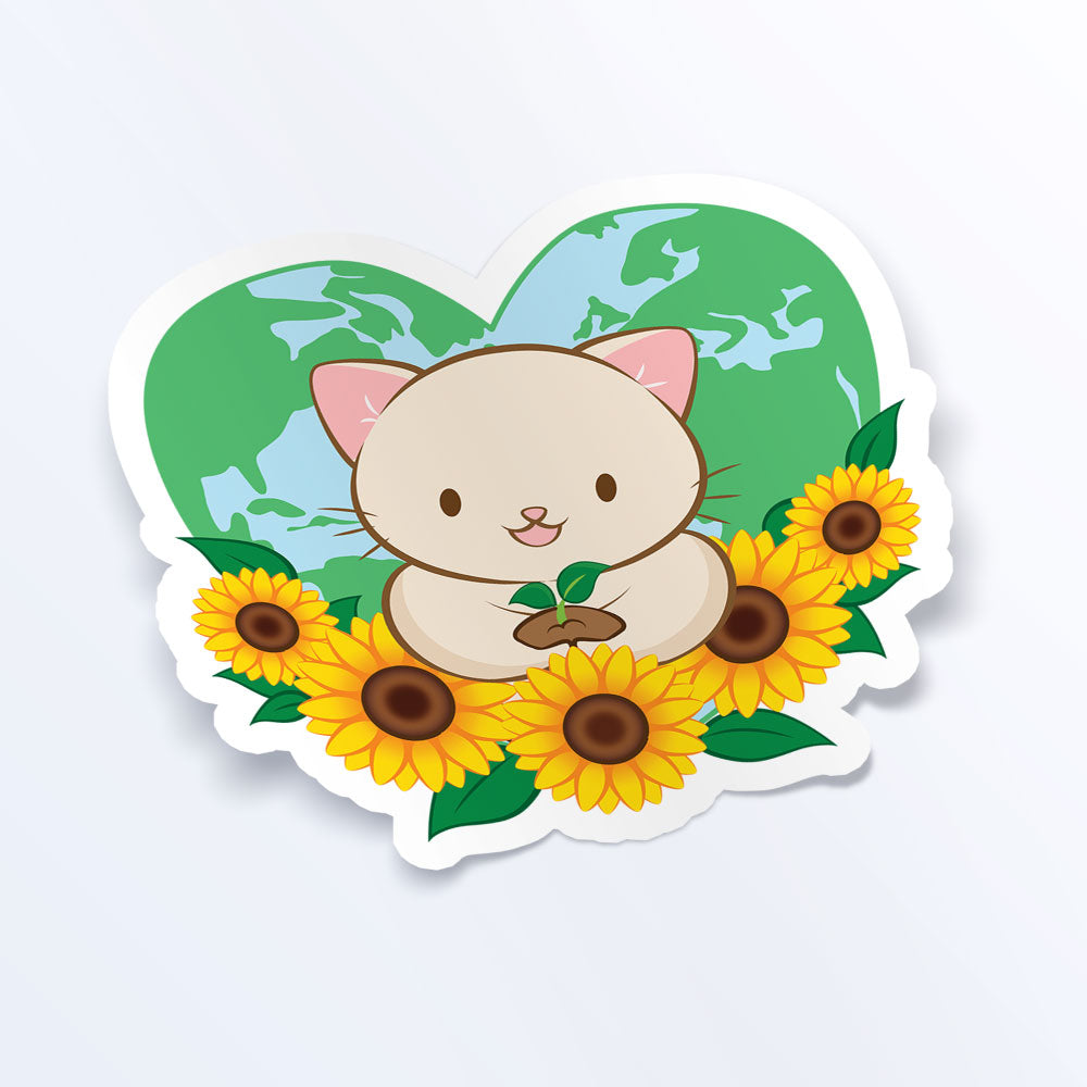 Love Our Earth Kawaii Cat Sticker for Earth Day