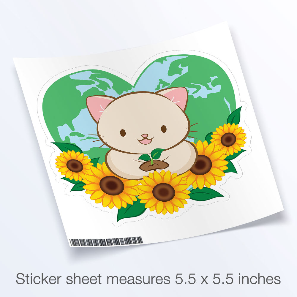 Love Our Earth Kawaii Cat Sticker Medium 5.5" x 5.5"