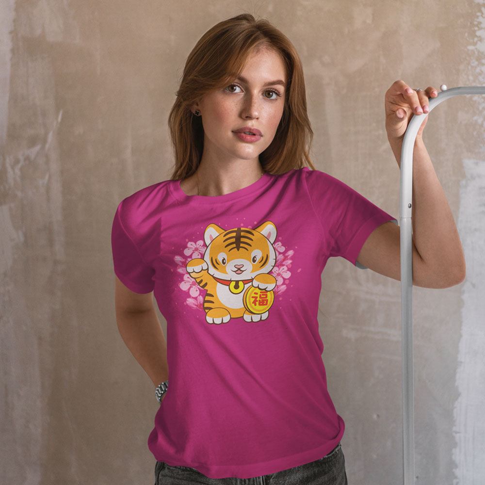 Lucky Big Cat Kawaii Year of Tiger T-shirt for Women