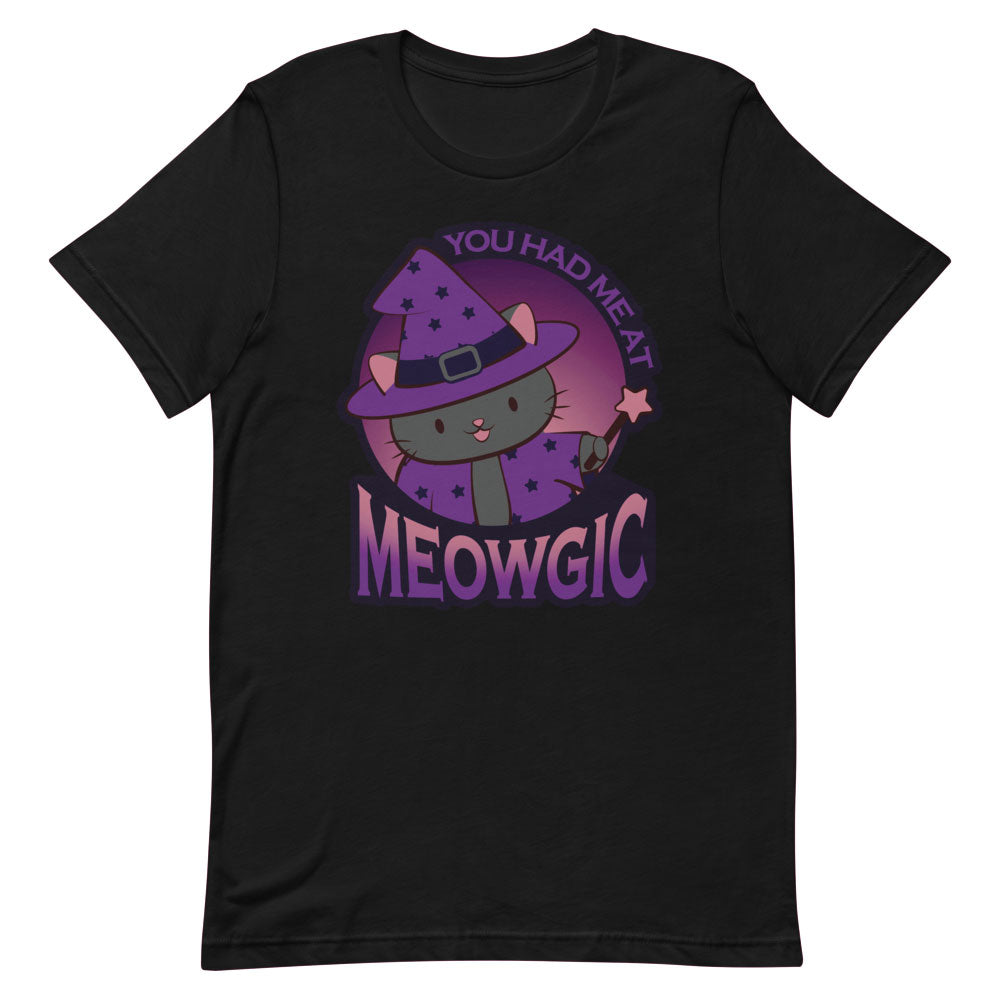 Meowgic Kawaii Wizard Cat T-shirt for Magic and Fantasy Lovers - Black