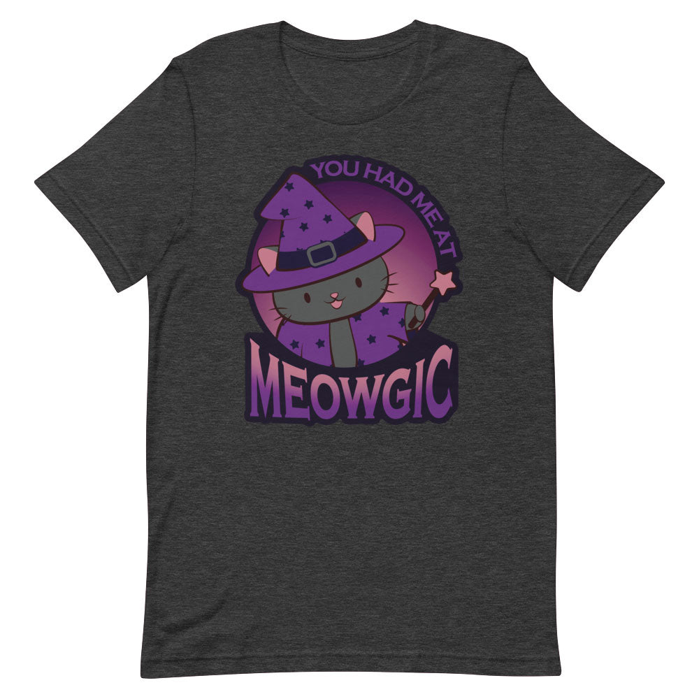 Meowgic Kawaii Wizard Cat T-shirt for Magic and Fantasy Lovers - Dark Grey Heather