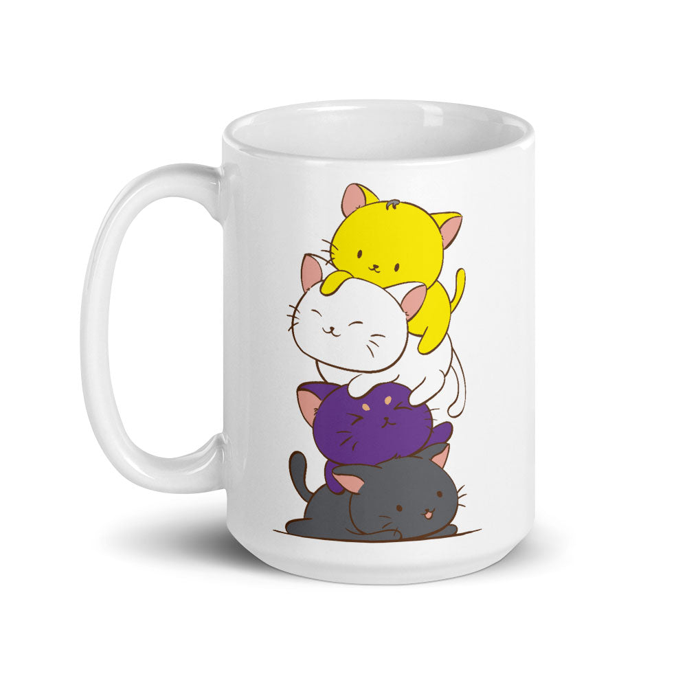 Non-Binary Pride Cute Kawaii Cat Mug 15 oz / White