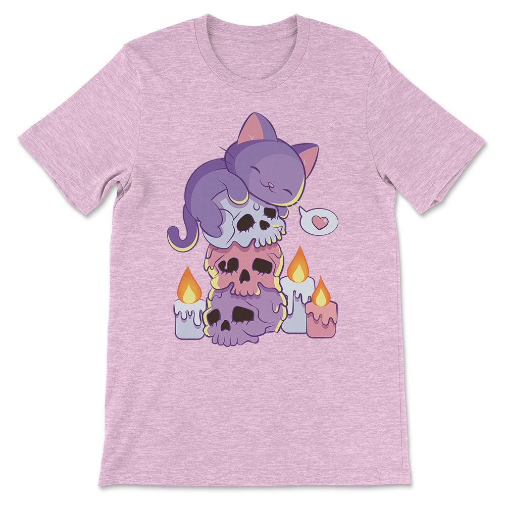 Purple Cat on Skulls Kawaii Aesthetic Pastel Goth Shirt - health prism lilac