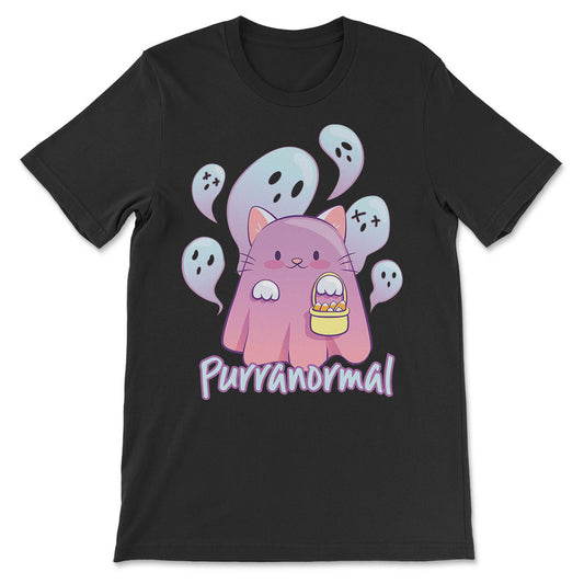 Purranormal Kawaii Ghost Cat Cute Halloween Shirt - black
