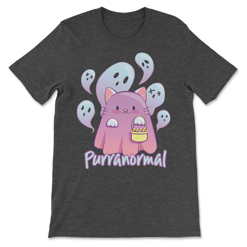 Purranormal Kawaii Ghost Cat Cute Halloween Shirt - dark grey heather