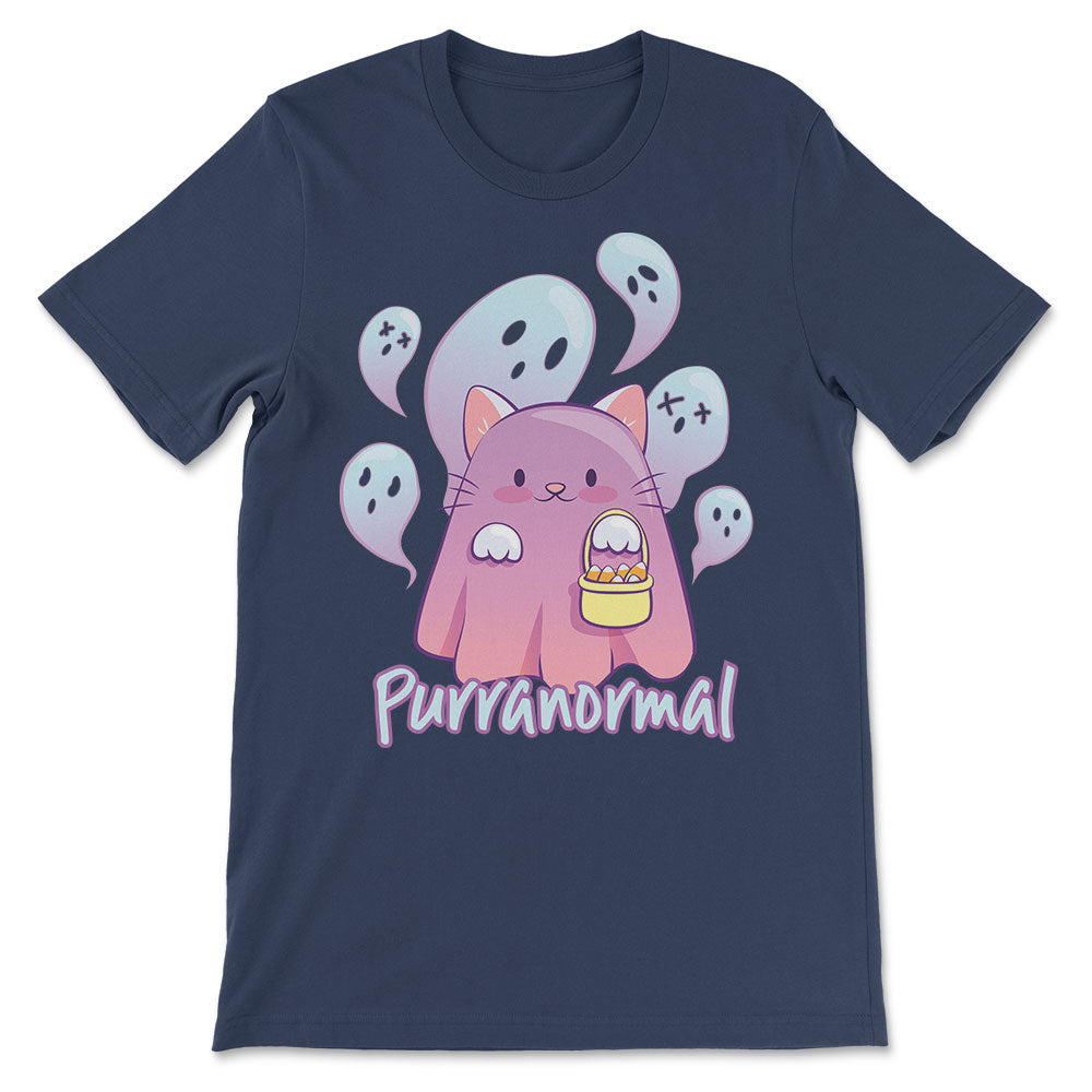 Purranormal Kawaii Ghost Cat Cute Halloween Shirt - Navy