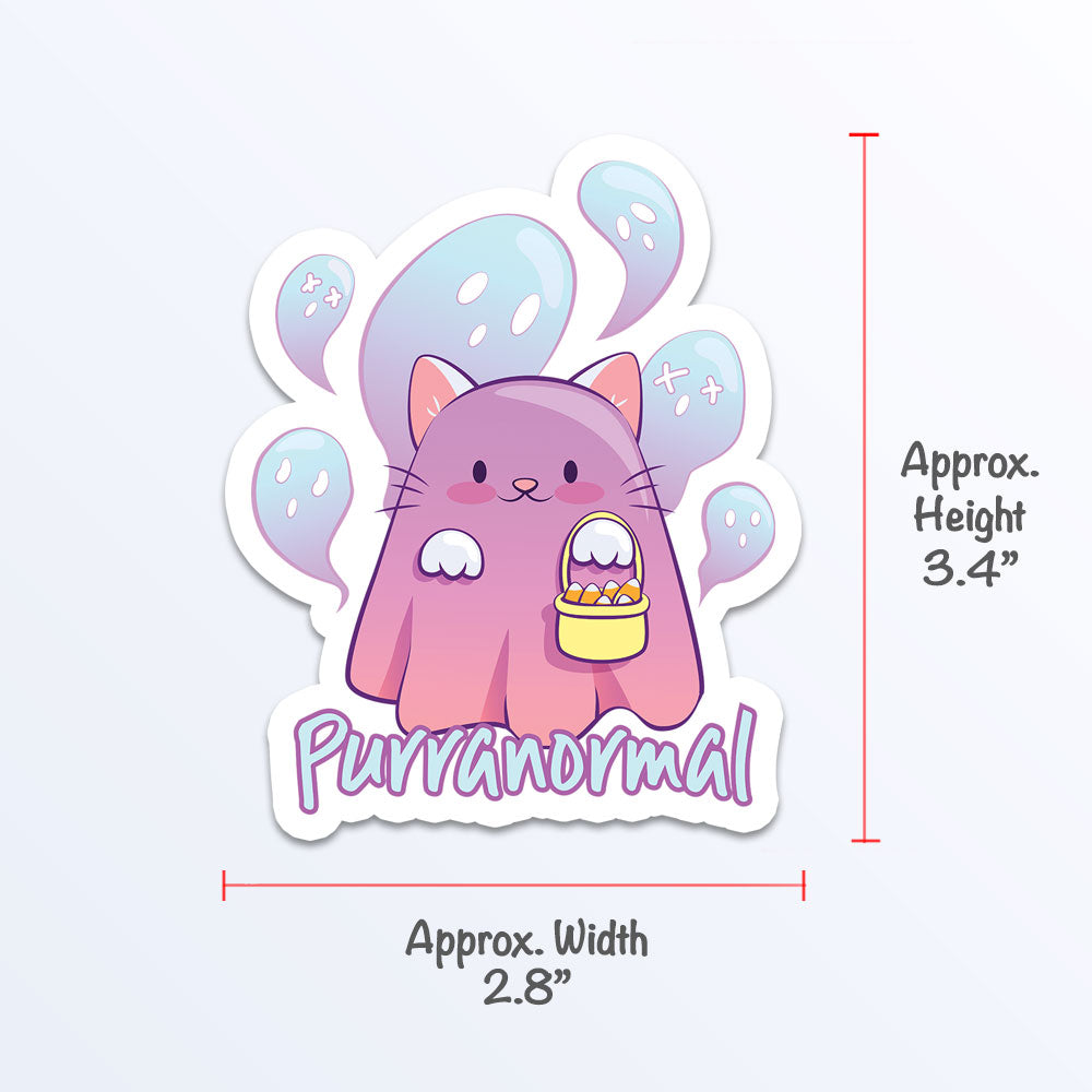 Purranormal Kawaii Ghost Cat Sticker Measurement
